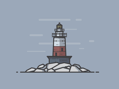 Greens Ledge Lighthouse beacon clouds connecticut foggy icon illustration lighthouse rocks