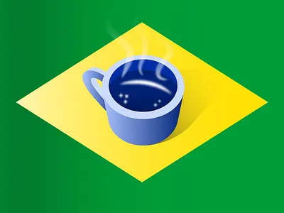 Café e Progresso brazil café coffee cup espresso flag gradient isometric shadow stars stickermule vector