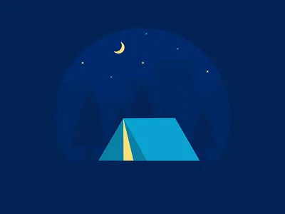 Away From The World buildings camp camping city flat forest illustration moon night stars vector