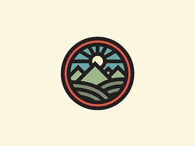 Quick Badge mountains outdoors sun thick lines vector