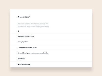 Argument Lab black left aligned list minimal monotone typography white
