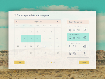 Camping out app calendar desert forms gradient icons modal ui ui design