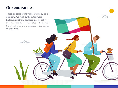 Slack.com redesign — Illustrations 02 characters collaboration expressive features illustration landing page slack tandem bike teamwork website