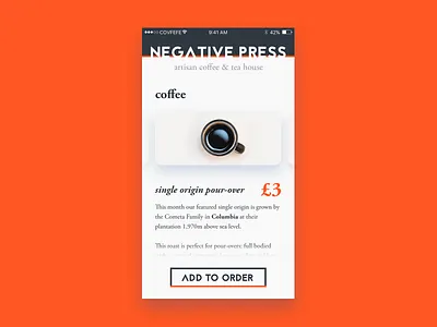 Daily UI #043 - Food/Drink Menu covfefe daily ui