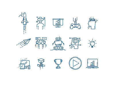 Digital icon set 2d design digital flat game icons illustration minimal robot ui ux web