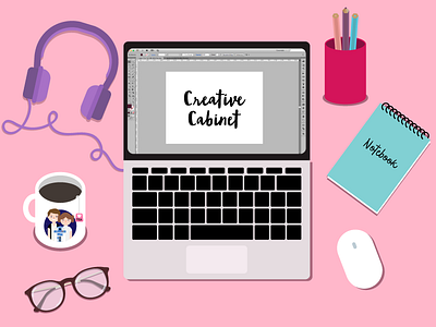 Creative Cabinet computer creative cabinet desk glasses illustration illustrator mug pink star wars vector