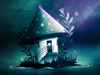 Magic Mush Room bubbles dreamy fantasy home house magic mushroom painting surreal underwater vector water