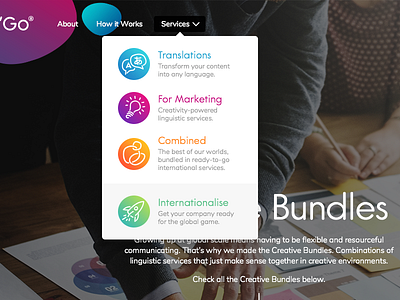 Screenshot dropdown iconography icons marketing services translation