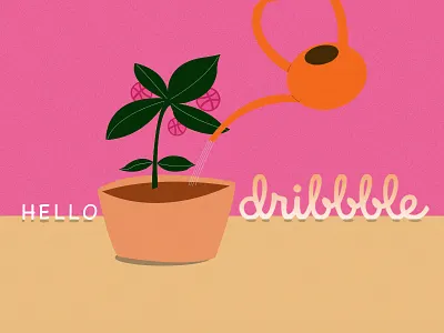 Hello Dribbble debut dribbble first shot flat hello illustration plant