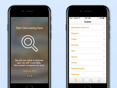 LocalTable – Onboarding & Cusine View ios mobile product onboarding visual design