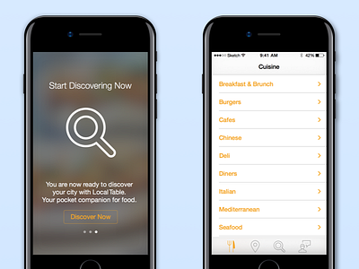 LocalTable – Onboarding & Cusine View ios mobile product onboarding visual design