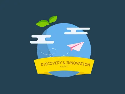Discovery & Innovation Logo for Company Event discovery earth globe innovation paper plane planet sprout