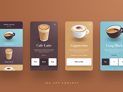 Coffee App Concept cappuccino coffee latte long black