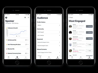 Instagram tracker user interface design app apple application clean design instagram ios mock up tracker ui