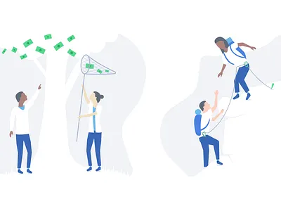 More style exploration character climbing fishing grass illustration money people rock tree