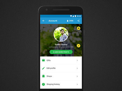 mPaani Android App Manage Account Page account app design edit interaction manage material mobile profile simple sleek ui