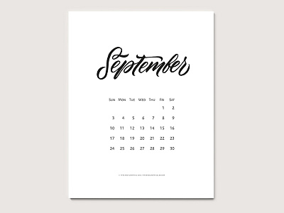 Free Printable Calendar (September 2017) background brush calendar custom type hand drawn inspirational lettering logo pattern type typography