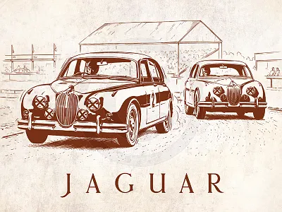 Jaguar Mk2 Racing automotive classic cars drawing illustration jaguar jaguar mk2 linear racing vintage