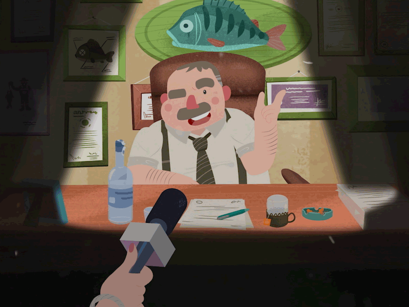 Interview animation boss fish funny gif interview motion