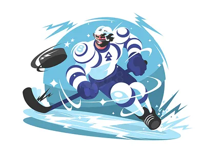 Hockey player character flat hockey illustration kit8 man player rough strong vector