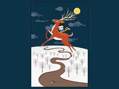 Deer and little monkey illustration