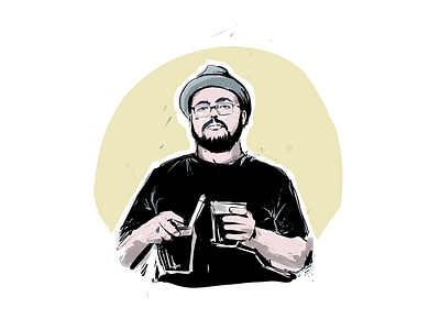 JF drinks fedora kickstarter portrait