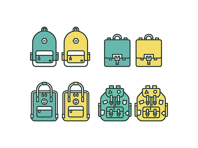 Backpack or Bookbag? (Teal/White & Yellow/White) backpack badges bookbag college hipster illustrator patches school supplies university