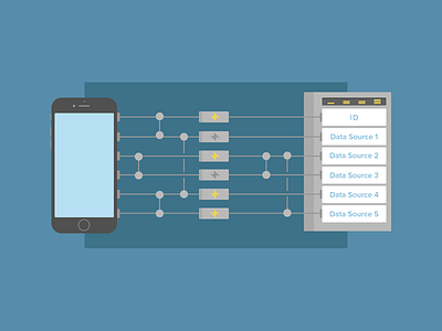 Kinvey Connectivity app blue development editorial flat illustration infrastructure lightning phone server vector