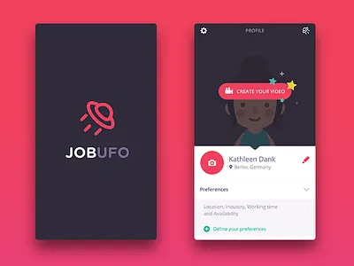 Splash & Profile Screen create profile design edit empty state flat job mobile ui profile splash screen user interface video video application