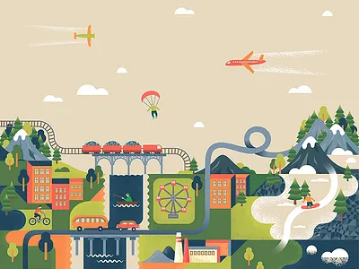 Hello Dribbble city flat illustrashion vector
