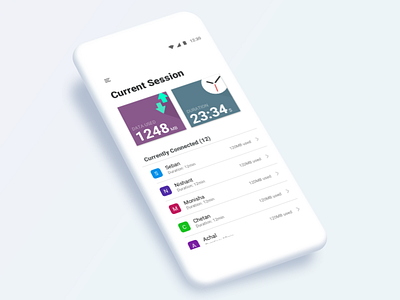 Current Session for Data Sharing App android connection data used duration flat home screen ios mobile data session time ui wifi