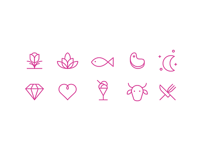 Wedding Icons cow cutlery dessert diamond fish flower heart iconography icons moon rose steak