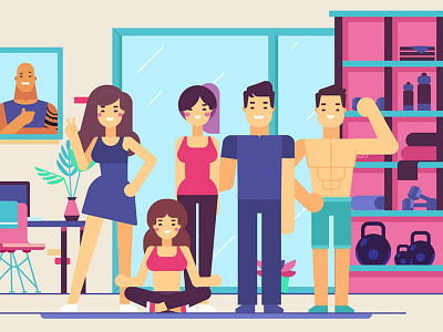 Gang character dwayne johnson explainer flat geometric girl illustration