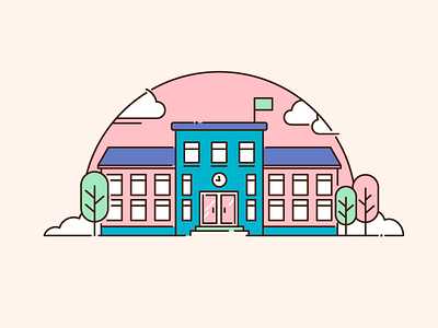 School building icon illustration line line art outline patswerk school trendy vector