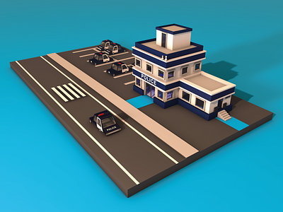 Police Station 3d art blender car cinema cinema 4d design low poly minimal model police station simple