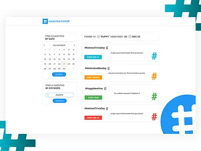 Hashtag Picker app. webapp bootstrap finder hashtag web picker social