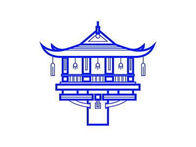 Chùa Một Cột - One Pillar Pagoda culture flat hanoi ik blue illustration line art minimal pagoda stroke vietnam