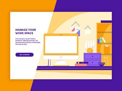 Work Space computer desk hero homepage illustration landing manage space web work