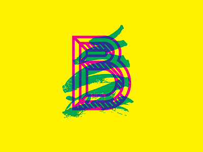 B b cyan lettering magenta scribble typography yellow