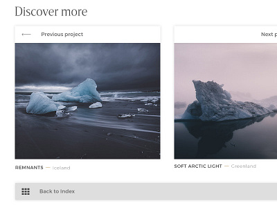 Photography Portfolio / Discover More buttons grid icons photo photography portfolio thumbnails typography webdesign