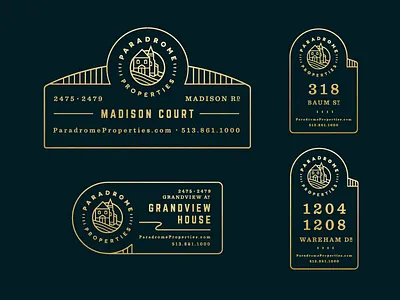 Paradrome Properties Signage circle curves gold green identity illustration line lockup logo signage signs type