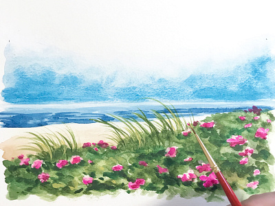 It's A Shore Thing beach illustration ocean sky watercolor