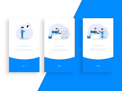 On boarding application blue icons mobile on boarding