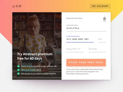 Daily UI #002 - Credit Card Checkout credit card checkout daily material design music subscription trial ui