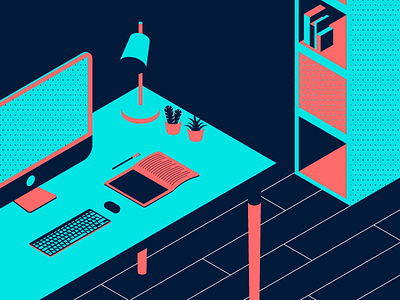 Workstation blue design home illustration isometric minimal work workspace workstation