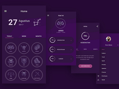 Horoscopeapp app horoscope interface mobile purple skecth ui user ux website zodiac