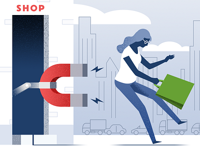 Customer Retention - infographic element bag character city client flat illustration magnet shop shopping store