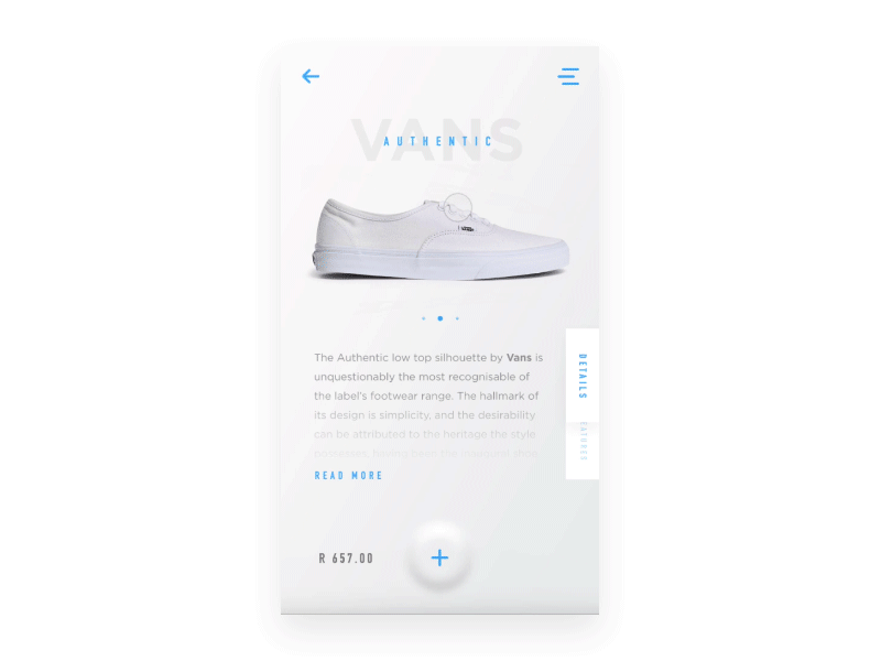 VANS_Menu Animation animation app menu product concept product page ui ux