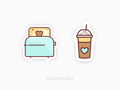 Morning coffee icons illustration morning pastel shake stickers summer toast