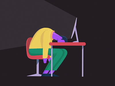 Monday mood black chair character computer design desk exhausted illustration light mac mood sad